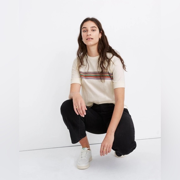 Madewell Recycled Cotton Placed-Stripe Relaxed Tee - Picture 2 of 8